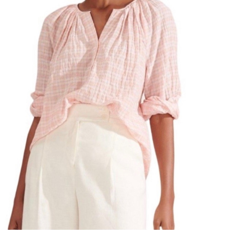 Veronica Beard Plaid Top In Light Pink And White